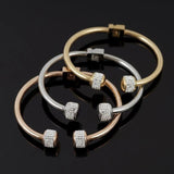 Gold-Plated CZ Crystal Women Bracelet Stainless Steel Cuff Bangle