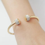 Gold-Plated CZ Crystal Women Bracelet Stainless Steel Cuff Bangle