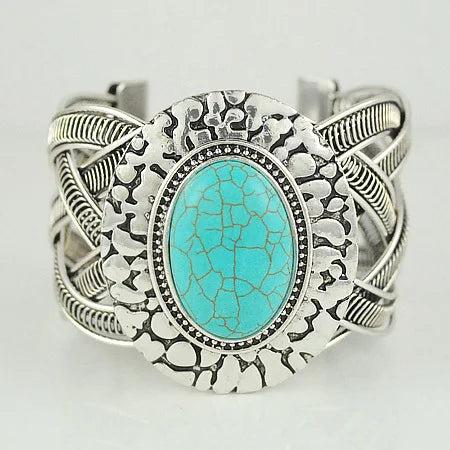 Tibetan Silver Synthetic Stone Bracelets Vintage Jewelry Women