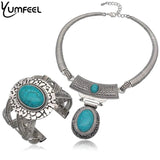 Tibetan Silver Synthetic Stone Bracelets Vintage Jewelry Women