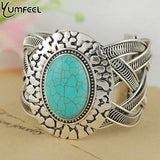 Tibetan Silver Synthetic Stone Bracelets Vintage Jewelry Women