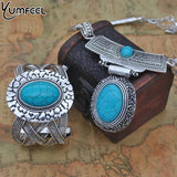 Tibetan Silver Synthetic Stone Bracelets Vintage Jewelry Women