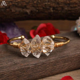 Clear Quartz Point Beads Open Cuff Bangle Bracelet