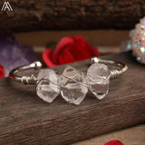 Clear Quartz Point Beads Open Cuff Bangle Bracelet