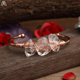 Clear Quartz Point Beads Open Cuff Bangle Bracelet