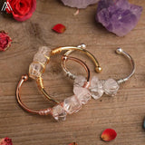 Clear Quartz Point Beads Open Cuff Bangle Bracelet