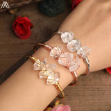 Clear Quartz Point Beads Open Cuff Bangle Bracelet