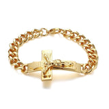 Men Stainless Steel Cross Charm Cuff Bangle Bracelet