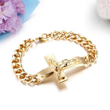 Men Stainless Steel Cross Charm Cuff Bangle Bracelet
