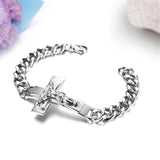 Men Stainless Steel Cross Charm Cuff Bangle Bracelet