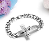 Men Stainless Steel Cross Charm Cuff Bangle Bracelet