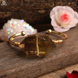 Women Citrines Quartz Wristband Bracelet Natural Stones Copper Bangle