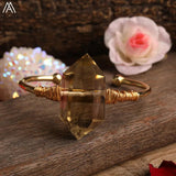 Women Citrines Quartz Wristband Bracelet Natural Stones Copper Bangle
