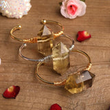 Women Citrines Quartz Wristband Bracelet Natural Stones Copper Bangle