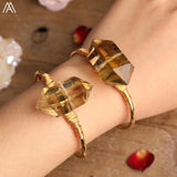Women Citrines Quartz Wristband Bracelet Natural Stones Copper Bangle