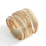 Leather Wrap Bracelet Boho Chain Layered Wide Cuff Gift Jewelry