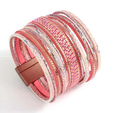 Leather Wrap Bracelet Boho Chain Layered Wide Cuff Gift Jewelry