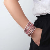Leather Wrap Bracelet Boho Chain Layered Wide Cuff Gift Jewelry