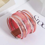 Leather Wrap Bracelet Boho Chain Layered Wide Cuff Gift Jewelry
