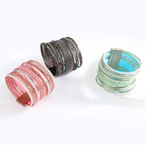 Leather Wrap Bracelet Boho Chain Layered Wide Cuff Gift Jewelry