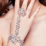 Rhinestone Flower Bridal Bracelet Wedding Crystal Wrap Hand Chain