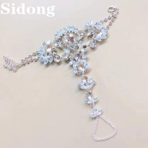 Crystal Zircon Rhinestone Chain Ring Bracelet Combo