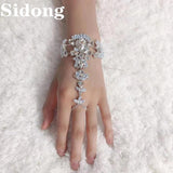 Crystal Zircon Rhinestone Chain Ring Bracelet Combo