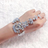 Crystal Zircon Rhinestone Chain Ring Bracelet Combo