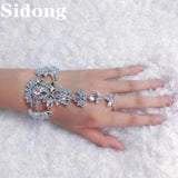 Crystal Zircon Rhinestone Chain Ring Bracelet Combo