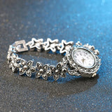Kinel Floral Crystal Bracelets Silver Plated Decorative Watch Retro Look
