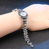 Kinel Floral Crystal Bracelets Silver Plated Decorative Watch Retro Look