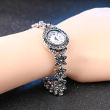 Kinel Floral Crystal Bracelets Silver Plated Decorative Watch Retro Look