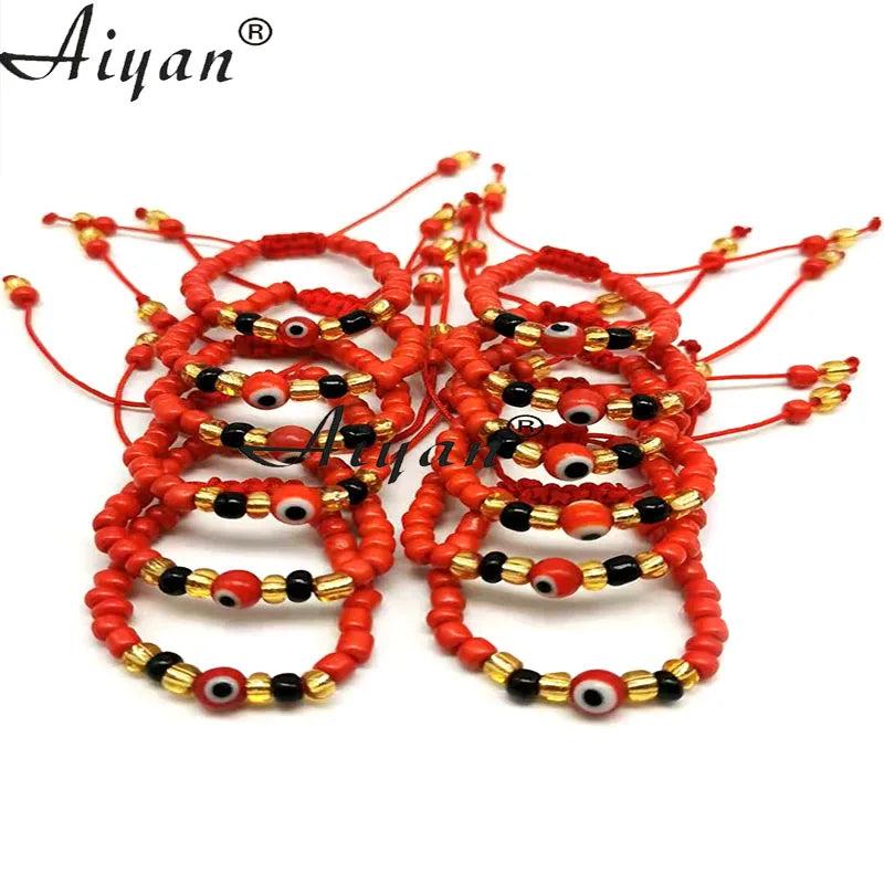 12 Pieces 6MM Glass Eyes & Red Eyes Baby Size Bracelets with Exorcism Protection