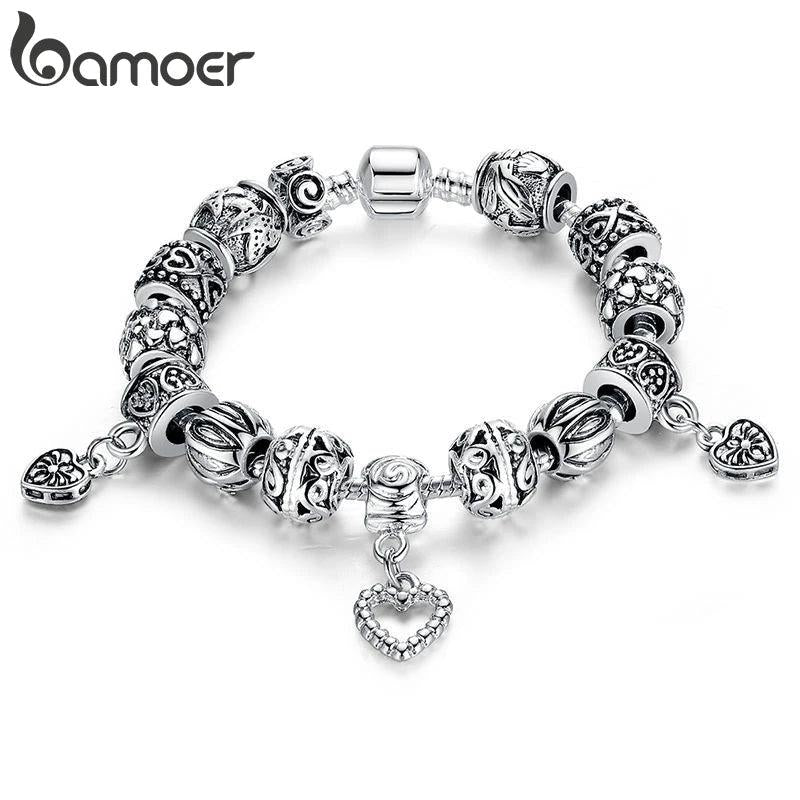 Silver Plated Heart Pendant Bracelet Bangle Vintage Jewelry
