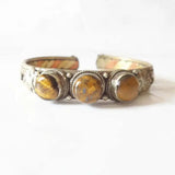 Indian Rose Copper Stone Beads Cuff Bangle Lapis Lazuli Tiger Eye Nepal Vintage