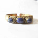 Indian Rose Copper Stone Beads Cuff Bangle Lapis Lazuli Tiger Eye Nepal Vintage