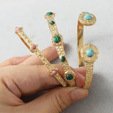 Vintage Turquoise Stone Bracelet Stainless Steel Open Adjustable Bangles
