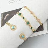 Vintage Turquoise Stone Bracelet Stainless Steel Open Adjustable Bangles