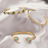 Vintage Turquoise Stone Bracelet Stainless Steel Open Adjustable Bangles