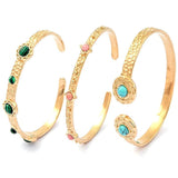 Vintage Turquoise Stone Bracelet Stainless Steel Open Adjustable Bangles