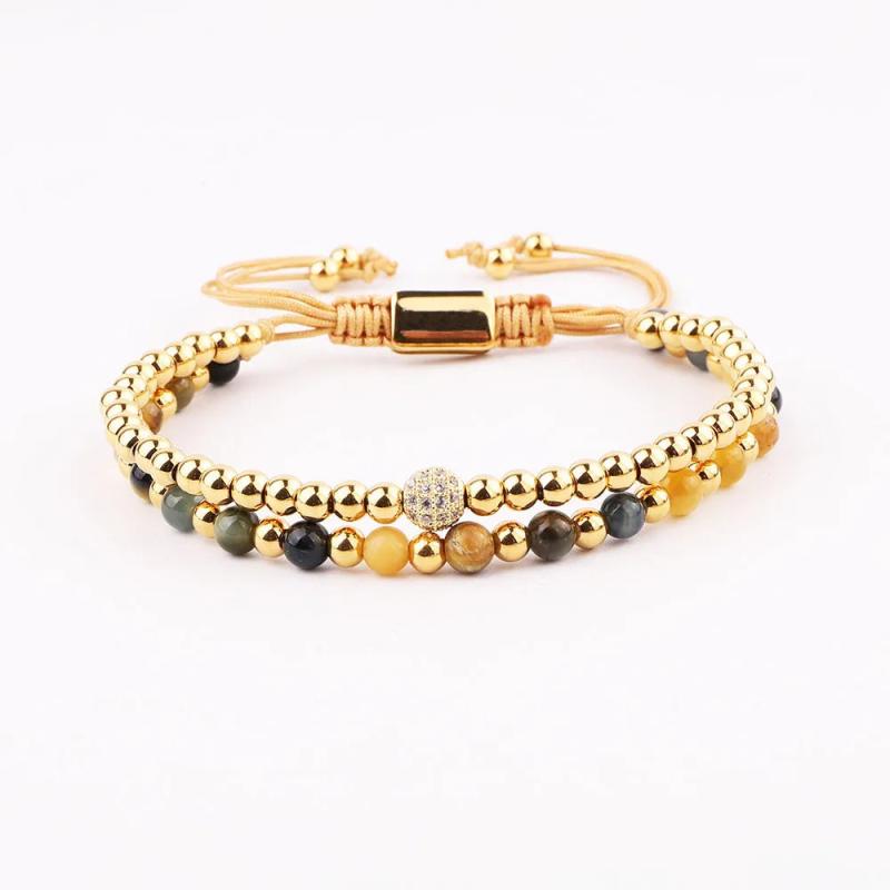 4mm Stainless Steel Beads Tiger Eye Macrame Bracelet Gift