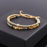 4mm Stainless Steel Beads Tiger Eye Macrame Bracelet Gift