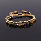 4mm Stainless Steel Beads Tiger Eye Macrame Bracelet Gift