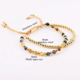 4mm Stainless Steel Beads Tiger Eye Macrame Bracelet Gift