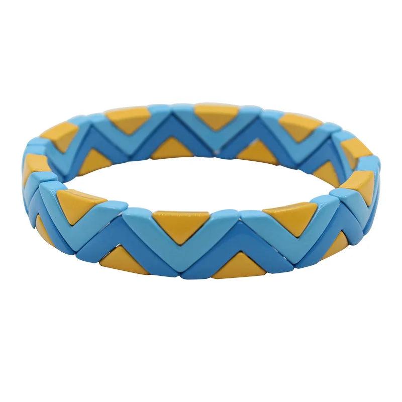 Bohemian Ins Enamel Women's Bracelet, Triangle DIY Paint Elastic Bangle