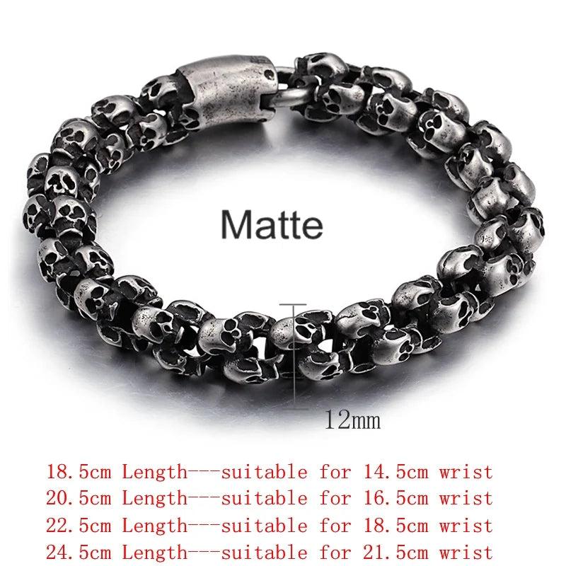 12/15mm Evil Ghost Head Skull Chain Bracelet Men 316L Stainless Steel