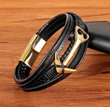 Geometric Pattern Multi-layers Leather Bracelet For Men