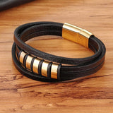 Geometric Pattern Multi-layers Leather Bracelet For Men