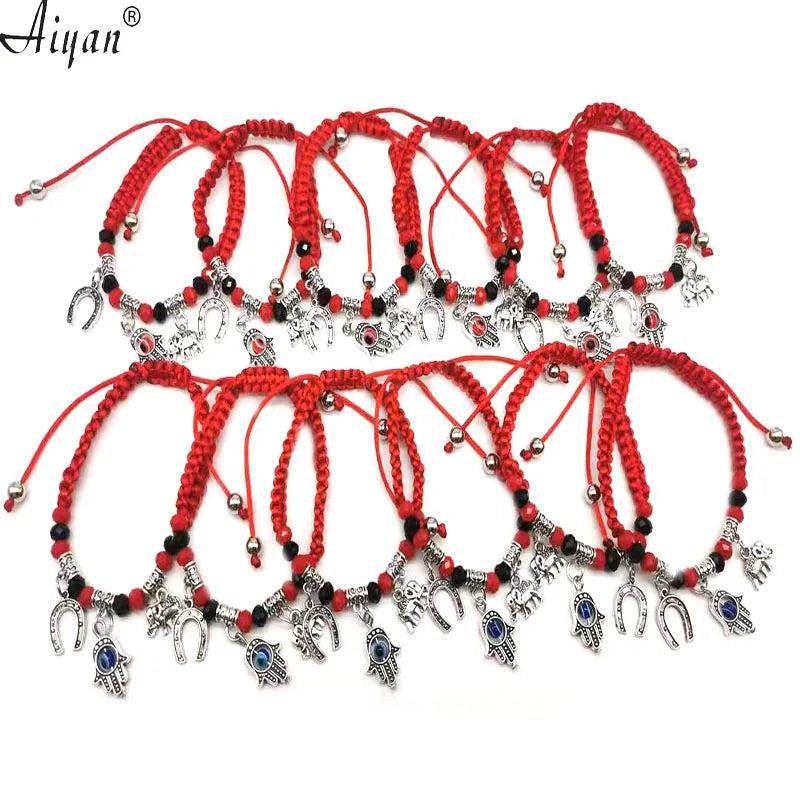 12 Pcs Horseshoe Palm Eye Elephant Red Line Bracelet Exorcism Protection