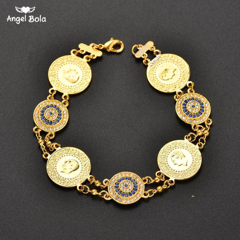 Crystal Evil Eyes Money Coin Bracelet Islamic Muslim Arab Coins Bracelet